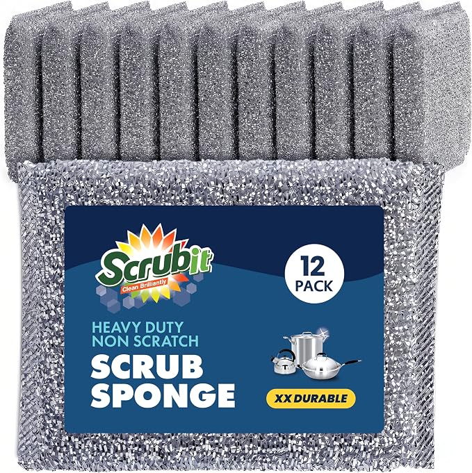 SCRUBIT Scrub Sponges for Kitchen, Non-Scratch Dish Sponges, Heavy Duty Steel Wool Scrubber Sponges Kitchen & Dishes Scrubbers (12)