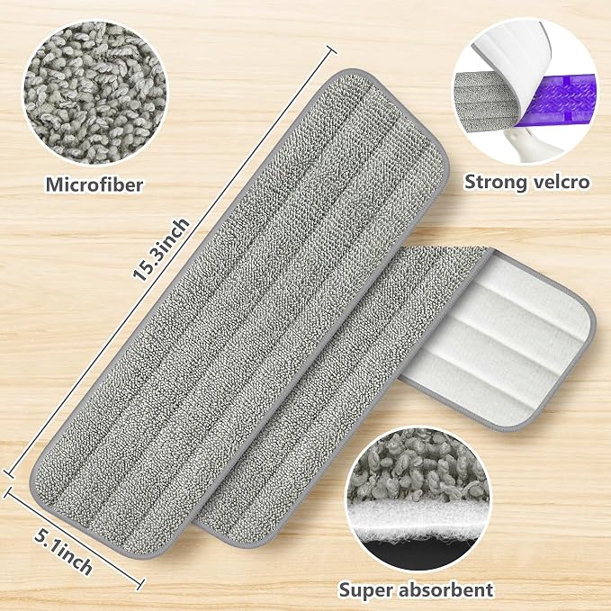 6 Pack Reusable Mop Pads Compatible with Swiffer PowerMop, Wood Floor Pads Microfiber Mop Replacement Refills Machine Washable for All Floor Surfaces