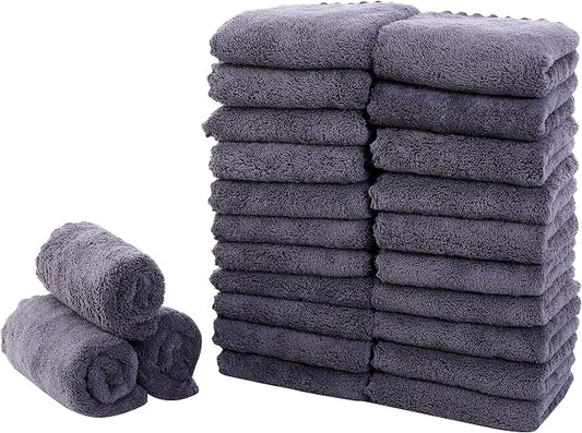 Sunny zzzZZ 24 Pack Kitchen Dishcloths - Does Not Shed Fluff - Reusable Dish Towels, Dish Cloths, Super Absorbent Coral Fleece Cleaning Cloths, Nonstick Oil Washable Fast Drying, 10 x 20 Inch (Grey)