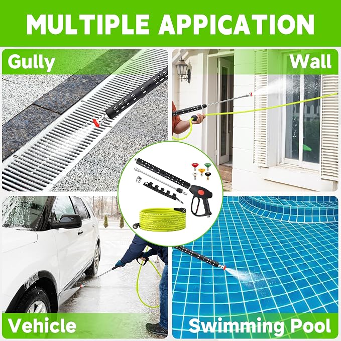 M MINGLE Pressure Washer Hose and Gun Kit, 25FT Power Wash Hose with 5 Tips | M22-14mm Fitting, Replacement for Ryobi, Simpson, Craftsman, Ideal for Car, Driveway, Patio & Household Deep Washing