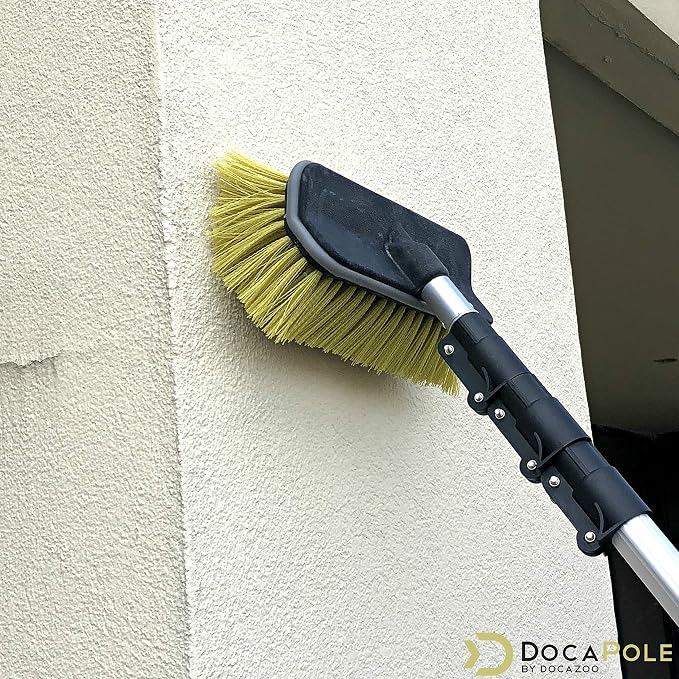 DOCAZOO Scrub Brush Pole Attachment | Hard Bristle Scrub Brush & Outdoor Broom for Extension Poles - Cleans Decks, Patios, House Floors & Cars
