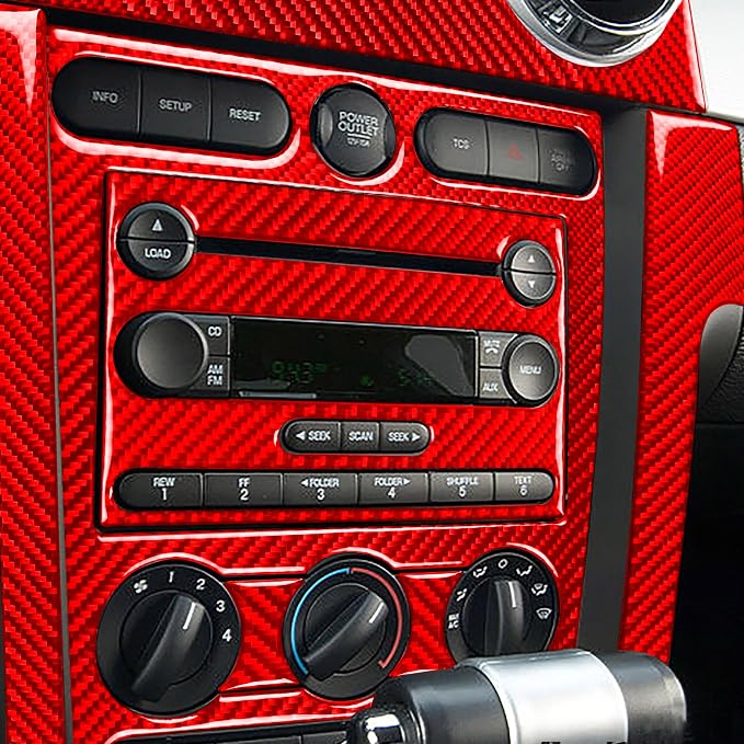 Red Real Carbon Fiber Trim for Ford Mustang Accessories | for GT Shelby 2005 2006 2007 2008 2009 Central Console Panel Air Outlet Vent Kit Interior Thick Overlay Decal 7PCs