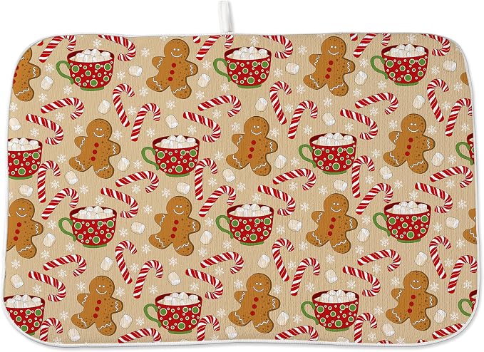 Christmas Drying Mat 18x24 Inches For Kitchen Counter Winter Brown Gingersnap Man Kitchen Decoration Drying Mat Decorative Pad for Kitchen Dining Room Christmas Decoration,Office Decor