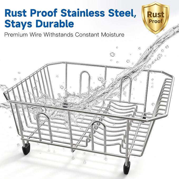 JASIWAY in Sink Dish Drying Rack, Stainless Steel Small Dish Drainer | Perfect Fit 12"x14" Double Bowl Sink, Counter Space Saving for Kitchen, Apartment, Sturdy Dish Dryer with Utensil Holder