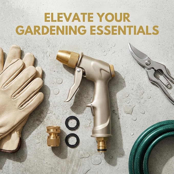 Garden hose nozzle spray, heavy metal high-pressure water gun, rotating can obtain different types of spray, watering plants and lawn, car washing, yard and pets (Short nozzle quick connection)