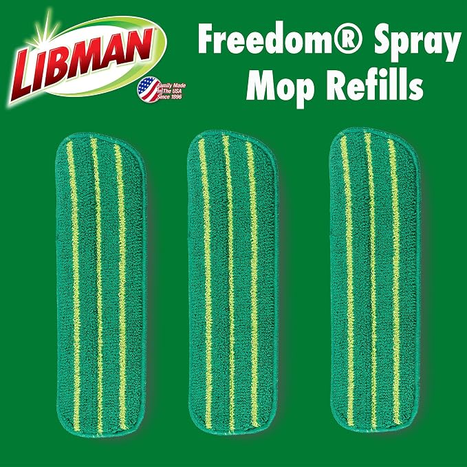 Libman Freedom Spray Mop Refill | Microfiber Mop | Household Essentials | Hardwood Floor Cleaner | Wall Mop | Cleaning Supplies | Floor Mop | Three Replacement Heads