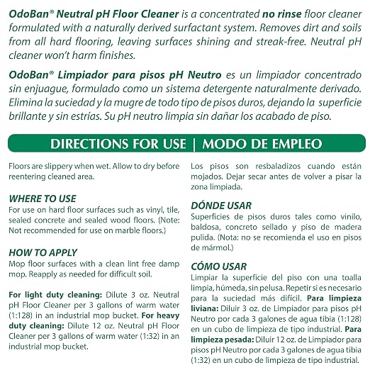 OdoBan Professional Series Neutral pH No Rinse Floor Cleaner Concentrate, 1 Gallon