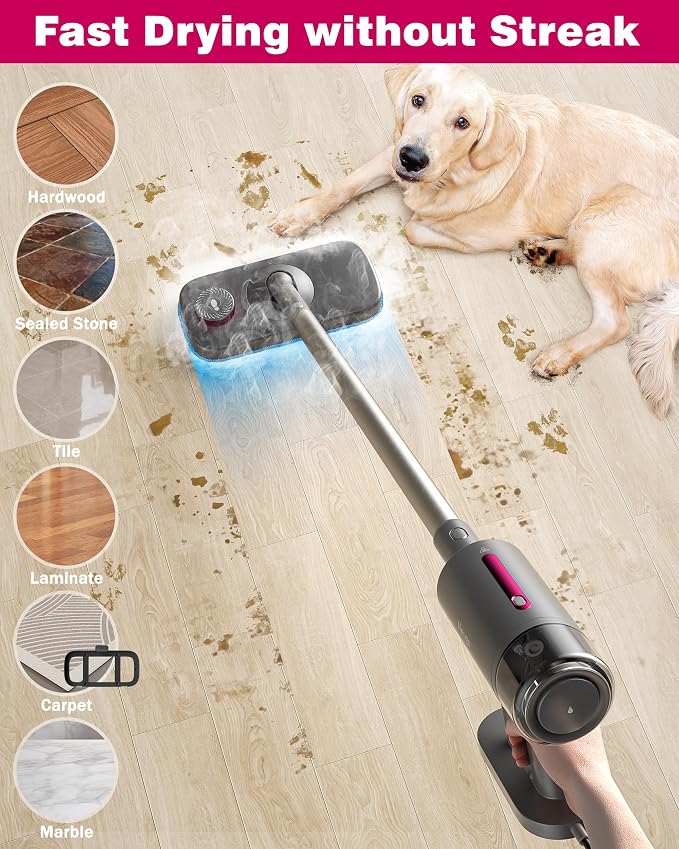 Steam Mop for Floor Cleaning, 7in1 Handheld Steamer Cleaner Detachable for Hardwood Laminate,Vinyl,Carpet,Tile,Grout,All Floors, Multi Purpose for Home,1500W 230℉ 23ft Cord,Front Sprayer
