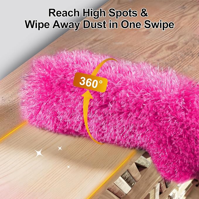 Tiumso 5-in-1 Duster with Extension Pole 100 inch Extendable Dusters for Cleaning Anti-Spin Reusable Dusting Kits for High Ceiling Fans, Cobwebs & Vents, Reinforced Stainless Steel Telescopic Handle