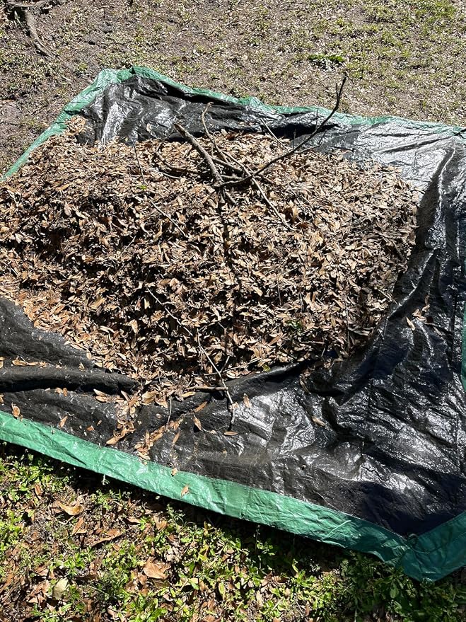 Rocky Mountain Goods Drawstring Tarp - 9’ by 9’ - Extra Strength for Easy Clean Ups - Forms into Bag - Best Leaf Tarp - Useful for Covering Bikes, Furniture, Etc.