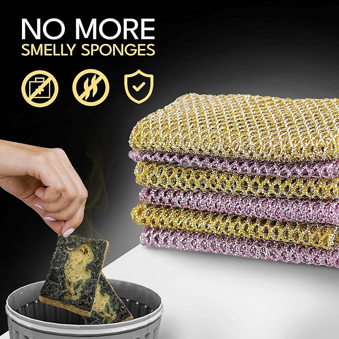 Non-Scratch Dish Scrubbers (3 Pcs) — Outlasts 7+ Sponges, Stays Odor-Free | Replace Smelly Kitchen Sponges | Non-Absorbent Mesh | Safe on Non-Stick, Cast Iron, Glass | Made in Korea Since 2012