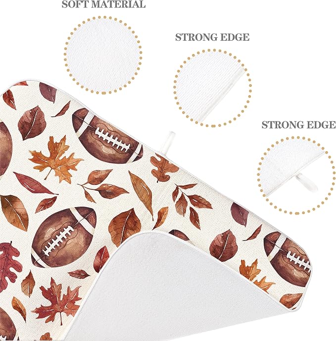 Fall Dish Drying Mats 18x24 Inches for Kitchen Counter Orange Football Maple leaves Fall Kitchen Decorations Drying Mats Autumn Thanksgiving Mat Drying Pad for Kitchen Dining Room Decor