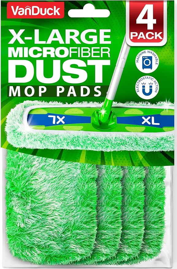 VanDuck XL Dust Mop Pads Compatible with Swiffer XL (4 Pack) - Extra Large Dry Pads Refills - Microfiber Covers Reusable Mop Heads (Handle is Not Included)