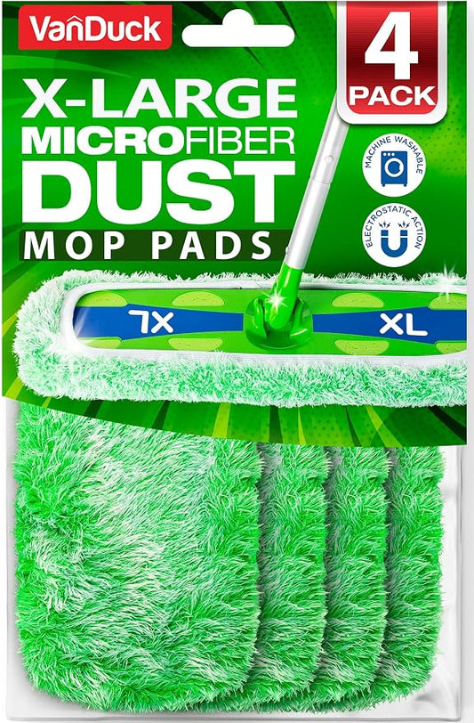 VanDuck XL Dust Mop Pads Compatible with Swiffer XL (4 Pack) - Extra Large Dry Pads Refills - Microfiber Covers Reusable Mop Heads (Handle is Not Included)