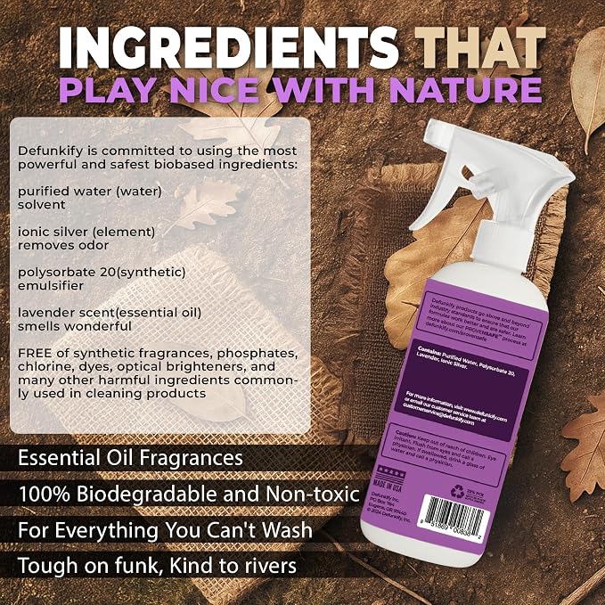 Fabric Freshener Spray, 32oz. 'Lavender' Odor Remover Spray. Shoe Deodorizer, Carpet Deodorizer, Odor Eliminator for Strong Odors Cleaning Supplies. ProvenSafe™ Fabric Freshener for Sensitive Gear