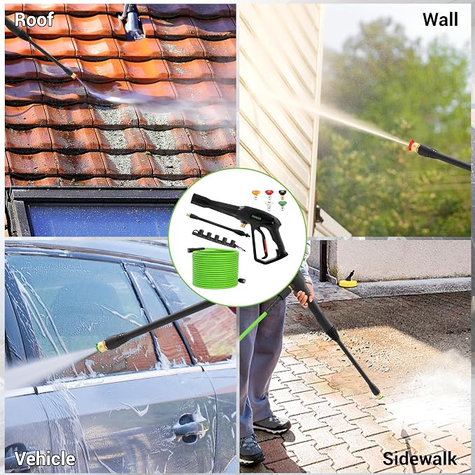 PWACCS Pressure Washer Hose and Gun, 50 FT Power Washer Hose Wand Kit | Pressure Wash Extension Wand, 5 Nozzle Tips, M22-14 Fitting, Compatible with Ryobi, Green Works & Karcher