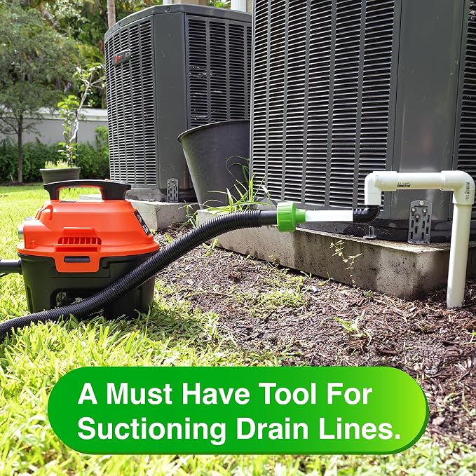 AC Drain Line Cleaner - Shop Vac Adapter for HVAC Condensate & Air Conditioner Clogs - Universal Fit Wet/Dry Vacuum Attachment - Clear See Through Fitting - Unclog, Flush & Evacuate