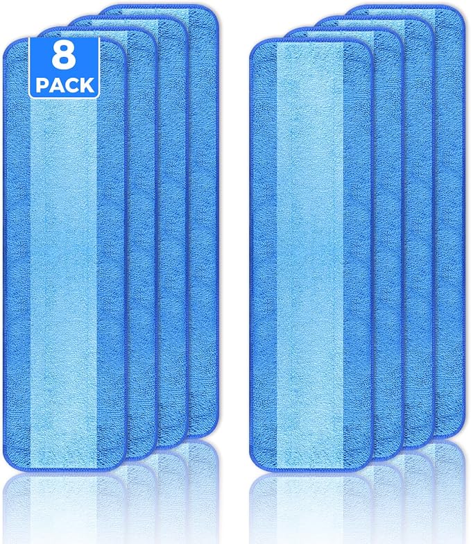 8-Pack 18 Inch Microfiber Mop Pads Compatible with Bona, Washable Reusable | Double-Sided Microfiber, Fits Bona And Similar 18 Inch Mops, For Hardwood, Tile, Laminate, Stone, Vinyl Floors