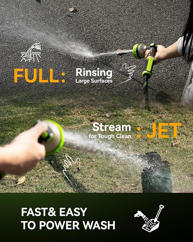 RAINPOINT Hose Sprayer Nozzle Heavy Duty - 2 Pack 8 Spray Patterns Garden Hose Nozzle with Adjustable Flow Control for Watering Plants, Washing Cars,Washing Pets, Thumb Control (2 Packs, Yellow)