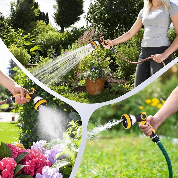 Garden Hose Nozzle High Pressure Leak Proof Spray Water Hose Nozzle Sprayer | Thumb Control 10 Spray Patterns On Off Valve Non-Slip Grip Hose Sprayer Nozzle for Plants & Lawns Watering,Car&Pet Washing