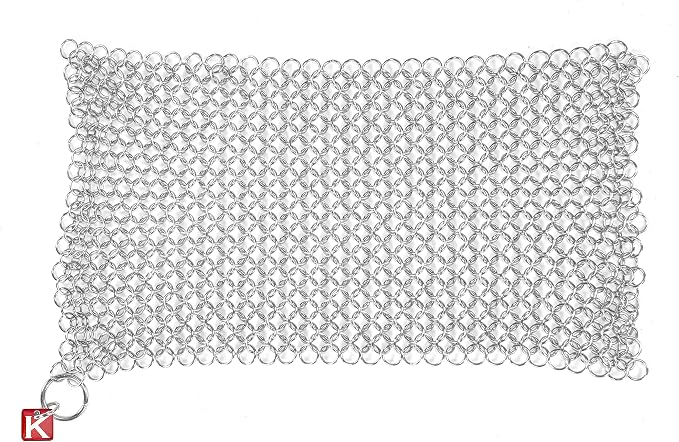 Knapp Made CM Scrubber 9" x 6" Small Ring Chainmail Cast Iron Scrubber, Premium Stainless Steel Mesh Cleaner for Pre-Seasoned Pans, Dutch Ovens, Grills and Skillets