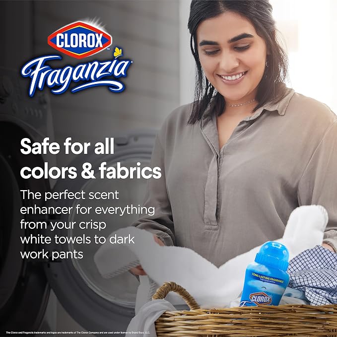 Clorox Fraganzia Laundry Scent Booster Crystals, In-Wash Fragrance Beads for Fresh-Smelling Clothes & Linens, Safe for All Fabrics & Colors, Easy-Pour Bottle, Morning Sky Scent, 18 Oz, 2 Pack
