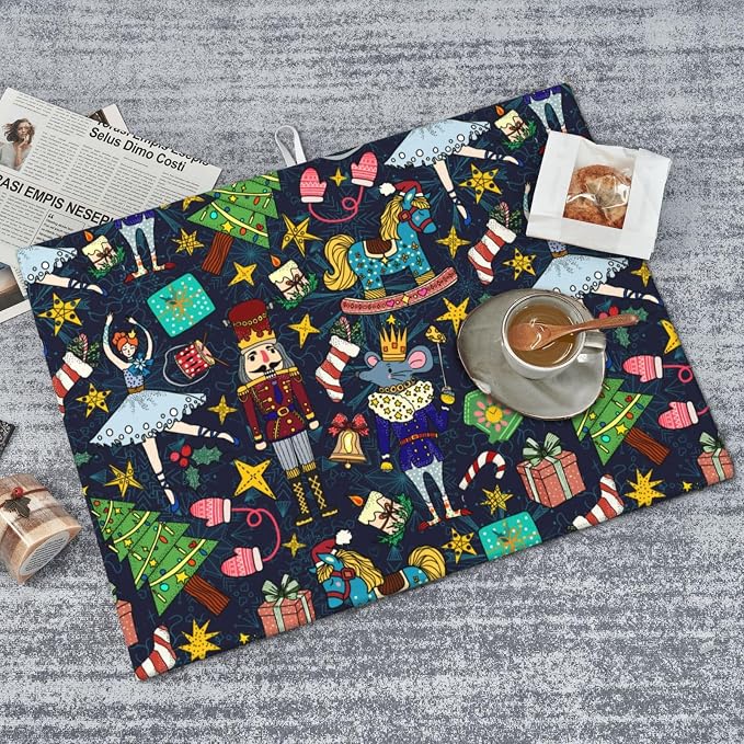 Christmas Nutcracker Dish Drying Mat for Kitchen Counter Cute Kitchen Christmas Dish Mat Microfiber Kitchen Countertop Absorbent Reversible Drainer Rack Pad