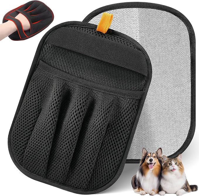 Pet Hair Removal Glove Cat & Dog, Electrostatic Reusable Hair Remover Tool | Upgraded washable 5-Finger pet hair remover works for laundry, couch, carpet & car seat, removes dog and cat fur easily