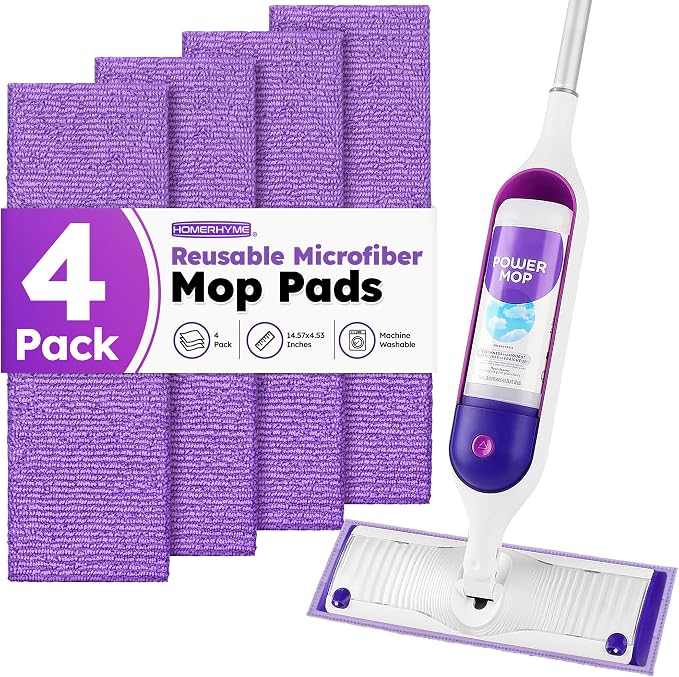 Microfiber Mop Pads for Swiffer PowerMop, Reusable Microfiber Pads Refills for 13 ''-15 '' Spray Mop, Washable Pad Replacements for Multi Surface Wet & Dry Floor Cleaning, 4 Pack