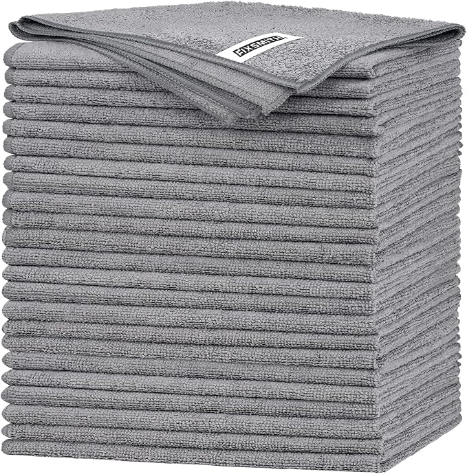 FIXSMITH Grey Microfiber Cleaning Cloth -Pack of 24, Highly Absorbent Cleaning Rags, 16"X12" All Purpose Cleaning Towels for Housekeeping, Kitchen, Car, Lint Free and Reusable Microfiber Towels
