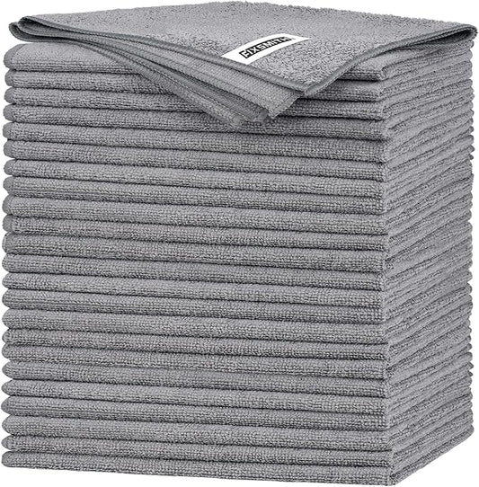 FIXSMITH Grey Microfiber Cleaning Cloth -Pack of 24, Highly Absorbent Cleaning Rags, 16"X12" All Purpose Cleaning Towels for Housekeeping, Kitchen, Car, Lint Free and Reusable Microfiber Towels