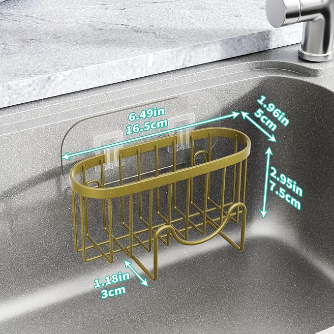 HapiRm Sponge Holder for Kitchen Sink - Unique M-Shaped Sink Caddy | Multifunctional, 2 Installation Ways, Rustproof Stainless Steel Kitchen Organizers and Storage Essentials, Dark Gold