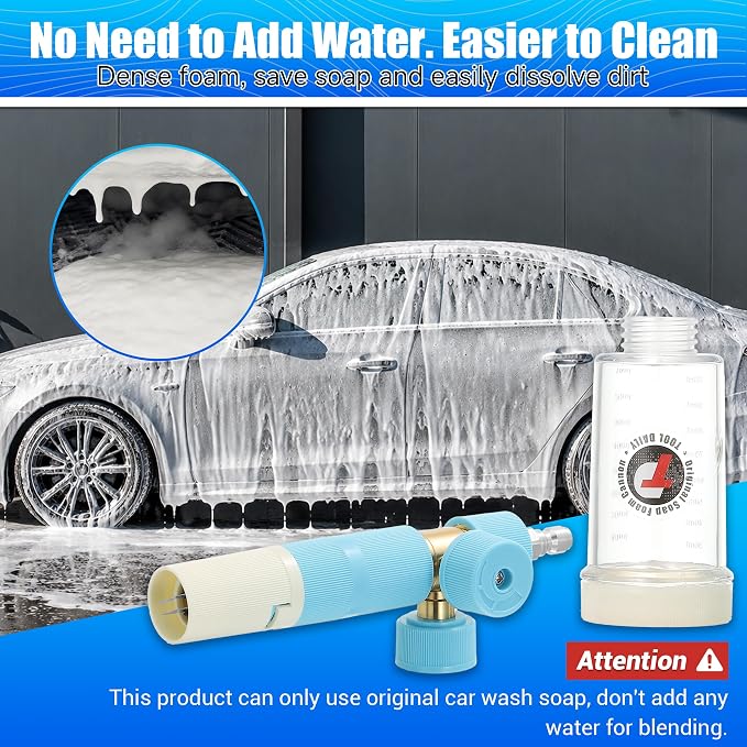 Tool Daily Mini Foam Cannon with Dual Connector, 5 Power Washer Tips | Original Soap Foam Cannon for Car Washing, 1/4" Quick Connect, 3600 PSI