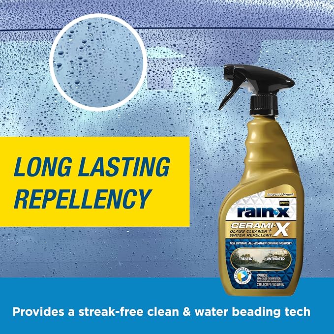 Rain-X 630177SRP Cerami-X Glass Cleaner + Water Repellent, 23oz - Cleaning Effectively While Remaining Streak Free, Protecting Against Contaminants and Stains