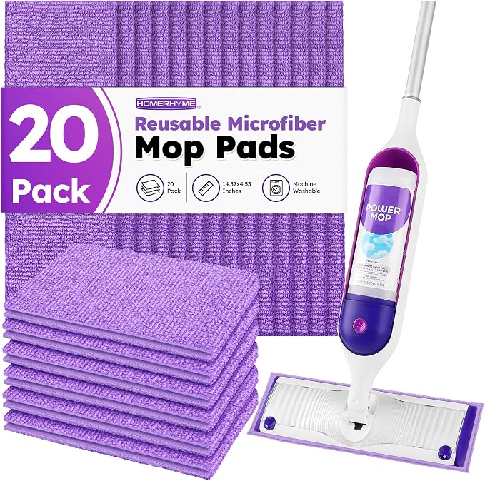 Microfiber Mop Pads for Swiffer PowerMop, Reusable Microfiber Pads Refills for 13 ''-15 '' Spray Mop, Washable Pad Replacements for Multi Surface Wet & Dry Floor Cleaning, 20 Pack