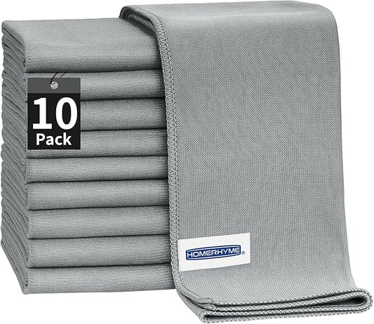 Microfiber Cleaning Cloth - 10 Pack Glasses Cleaning Cloth, 16" x 14" Window Cleaning Rags, Streak Free Lint Free Polishing Cloths Wipes for Eye Glass, Stainless Steel, Windshield, Grey