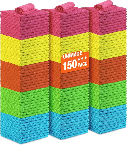 UNIMADE Microfiber Cleaning Cloth, 150PK Reusable Shop Rags Bulk Microfiber Cleansing Cloth Lint Free Cleaning-Towel for Car Kitchen Automotive Bar Mechanic Restaurant Garage,11.5"x11.5",Multicolor