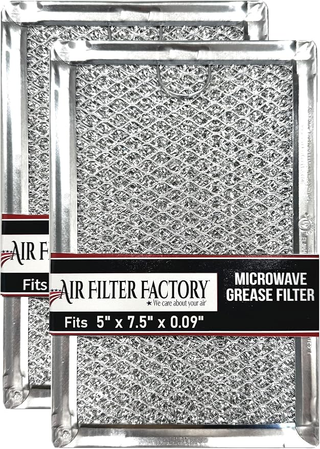 12-Layer Air Filter Factory 5" x 7.5" Pull Tab Microwave Grease Filter Replacements For Many GE, Frigidaire, Magic Chef & LG Microwave Oven Models Filter Set Of 2 (Pull Tab Short Side)