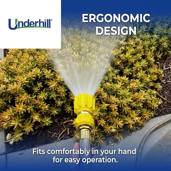 Underhill Magnum Stinger Fireman Style Garden Hose Nozzle NG400 – Heavy Duty Solid Brass Water Spray Nozzle, 11 GPM, 30–100 PSI, 3/4 Inch Thread Inlet, Jet Soak Fan Patterns, Professional Grade