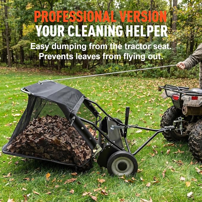 MAXLANDER 42-Inch Tow-Behind Lawn Sweeper with 12 Cu.Ft. Hopper, Adjustable Brush Height, Pull Behind Leaf & Grass Collector for Lawn Tractors