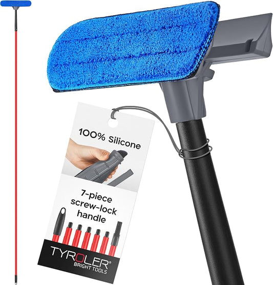 Tyroler Window Squeegee with Extension Pole 12"-110" | 100% Silicone Head | | 7-Part Windows Washing Kit with Extension Pole | Professional Windows Squeegee for Home & High Glass | Window Cleaner Tool