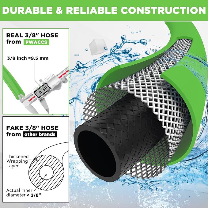 PWACCS Pressure Washer Hose 50 FT, 3/8" Kink Resistant Steel Braided Hoses | Power Washer Hose, Quick Connect with M22 14 Fittings, Cold/Hot Water, 4000 PSI