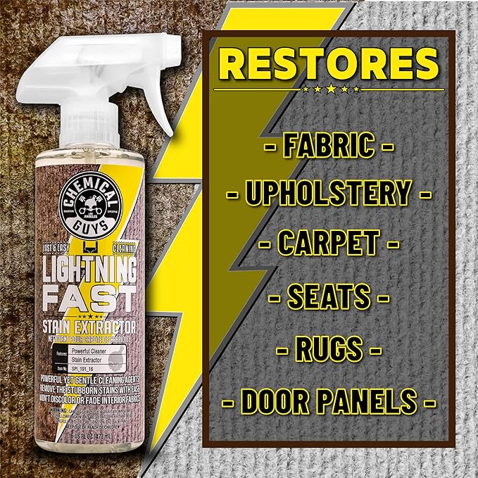 Chemical Guys, Lightning Fast Carpet & Upholstery Stain Extractor, 16 oz | Tackles coffee, soda, wine and pet messes on carpet, seats and mats, just spray, agitate and blot for a clean look.