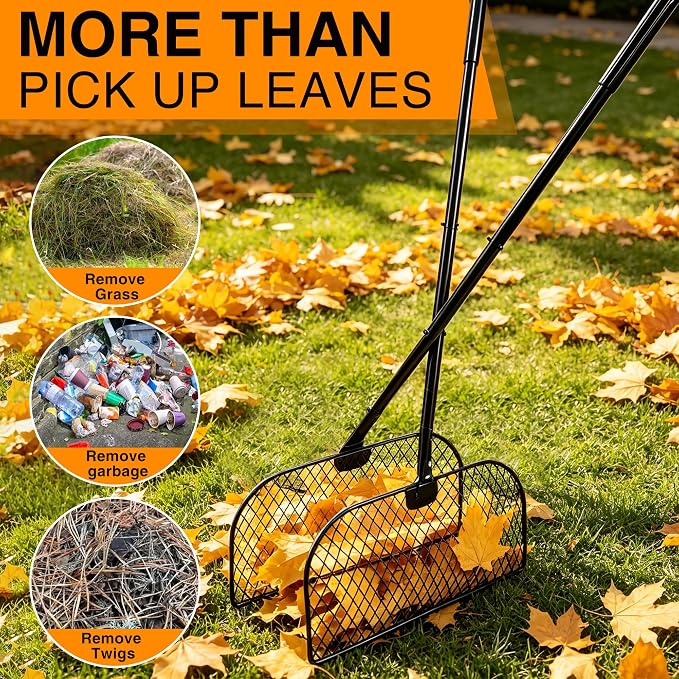 Leaf Grabber Rake with Long Handle，Leaf Picker Upper Grass Collector，Lightweight Metal Leaves Rakes， Efficient and Labor-Saving Yard Rake Leaf Grabber No Bending Over