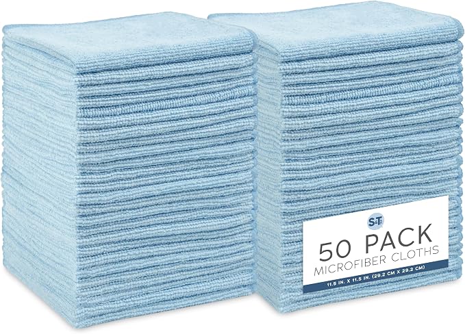 S&T INC. 50 Pack of Microfiber Cleaning Cloth, Bulk Microfiber Towel for Home, Reusable and Lint Free Cloth Towels for Car