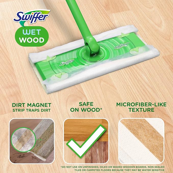 Swiffer Heavy Duty Mop Wet Multi-Surface Cloth Refills for Floor Mopping and Cleaning, Hardwood Floor Cleaner, 20 count