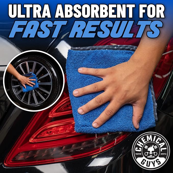 Chemical Guys, Professional Microfiber Towels, 16 x 16 in, Blue, 3 Pack | Ultra-soft, scratch-free towels to buff wax, dry panels and clean glass and interiors, machine washable