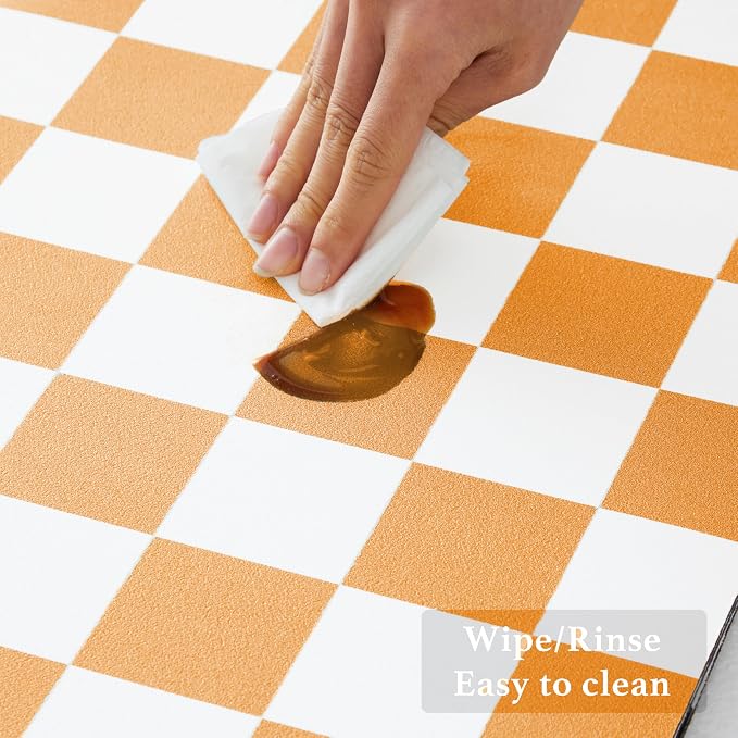 Ohocut Checkered Dish Drying Mat for Kitchen Counter, Coffee Bar Station Accessories, Retro Cute Fall Aesthetic Modern Absorbent Drainer Mat Kitchen Drying Mat Easy Clean, Orange 12" x 19"