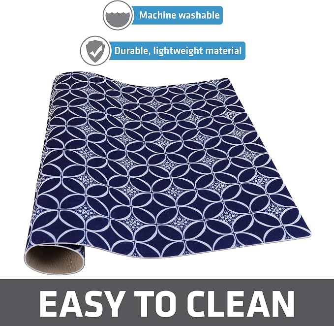 Drymate Jumbo XL Dish Drying Mat (19”x24”), Low-Profile, Super Absorbent, Quick Dry Fabric, Waterproof & Slip-Resistant, for Kitchen Counter, Trimmable, Easy to Clean (USA Made)(Indigo)