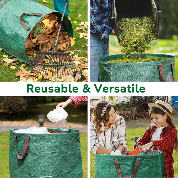 GreatBuddy 72 Gallon Leaf Bags Reusable 3 Pack, Heavy Duty Collapsible Lawn and Leaf Bag, Self-Standing with Top & Bottom Handles, PP Waterproof Yard Waste Bags for Leaves Grass Clippings Debris